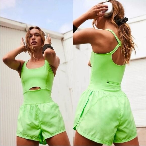NWT Free People Righteous Runsie romper neon green S - Picture 1 of 6